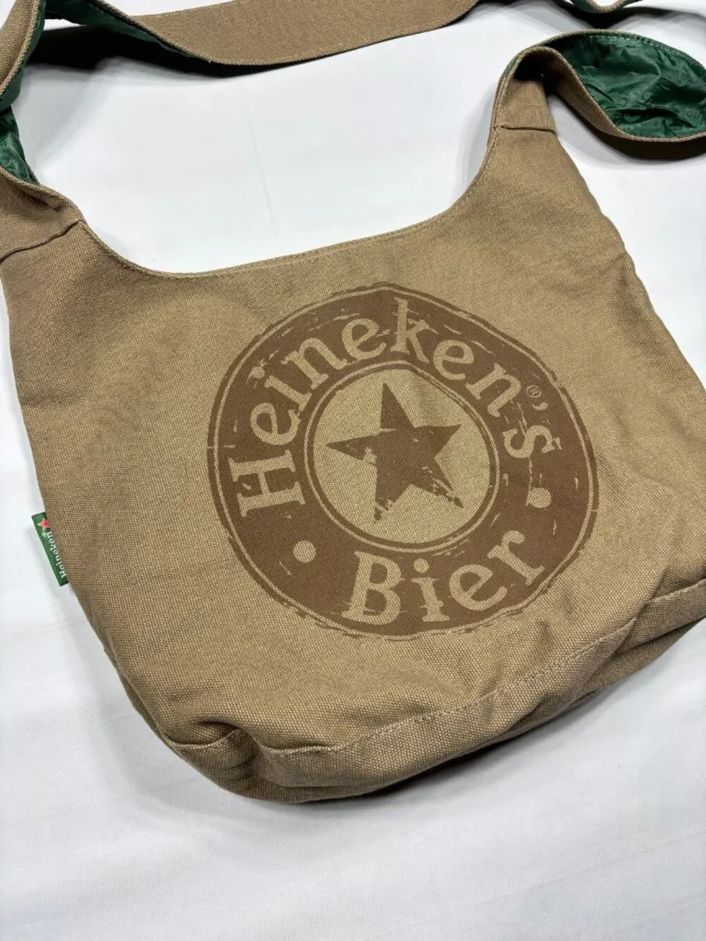 Heineken Beer Messenger Bag Vintage Canvas Sling Crossbody Tote Brown Green Star